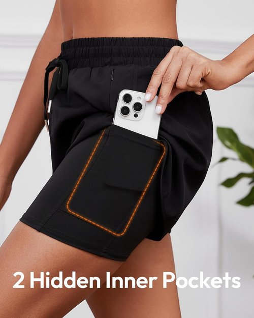CE' CERDR Women's 2 in 1 High Waisted Running Shorts - Athletic Gym Yoga Shorts with 4 Pockets