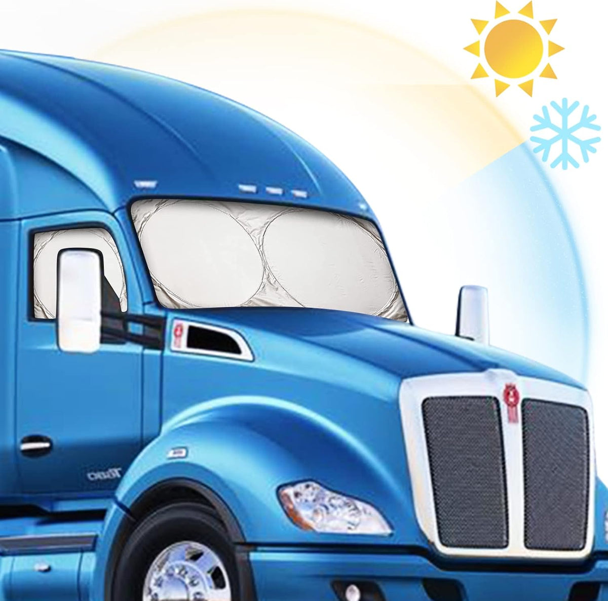 Semi-Truck Sun Shade for Windshield and Side Windows | 300T Sunshade Maximum Coverage | Block Sun Heat Rays |Fits for Semi, Commercial & Big Rig Truck, RV (Side Velcro)…