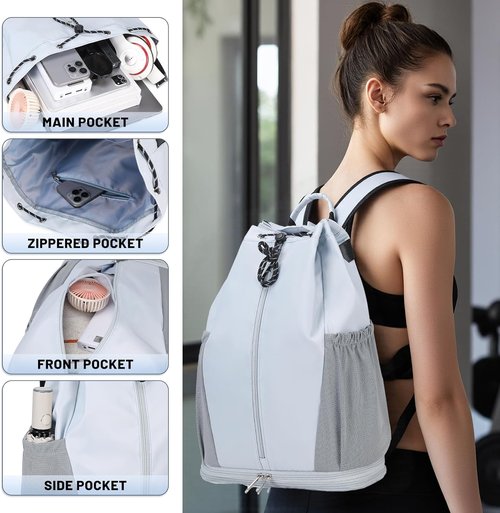Mygreen Gym Drawstring Backpack - Waterproof Sports Bag with Shoe Compartment | Lightweight, Breathable, Large Capacity, Foldable Design in Black