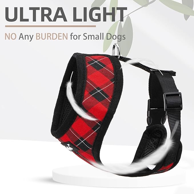 PUPTECK Soft Mesh Dog Harness and Leash Set Pet Puppy Cat Comfort Padded Vest No Pull Harnesses, Red&Black, S
