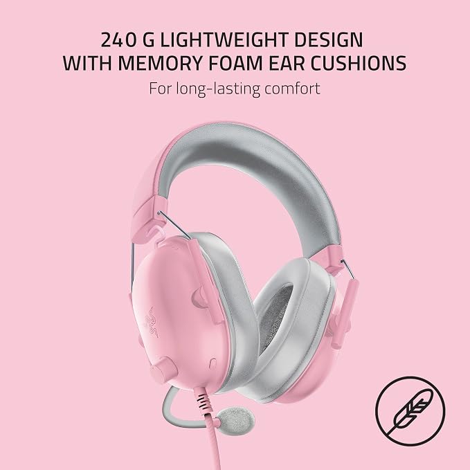 Razer BlackShark V2 X Gaming Headset, 50mm Drivers, Quartz Pink