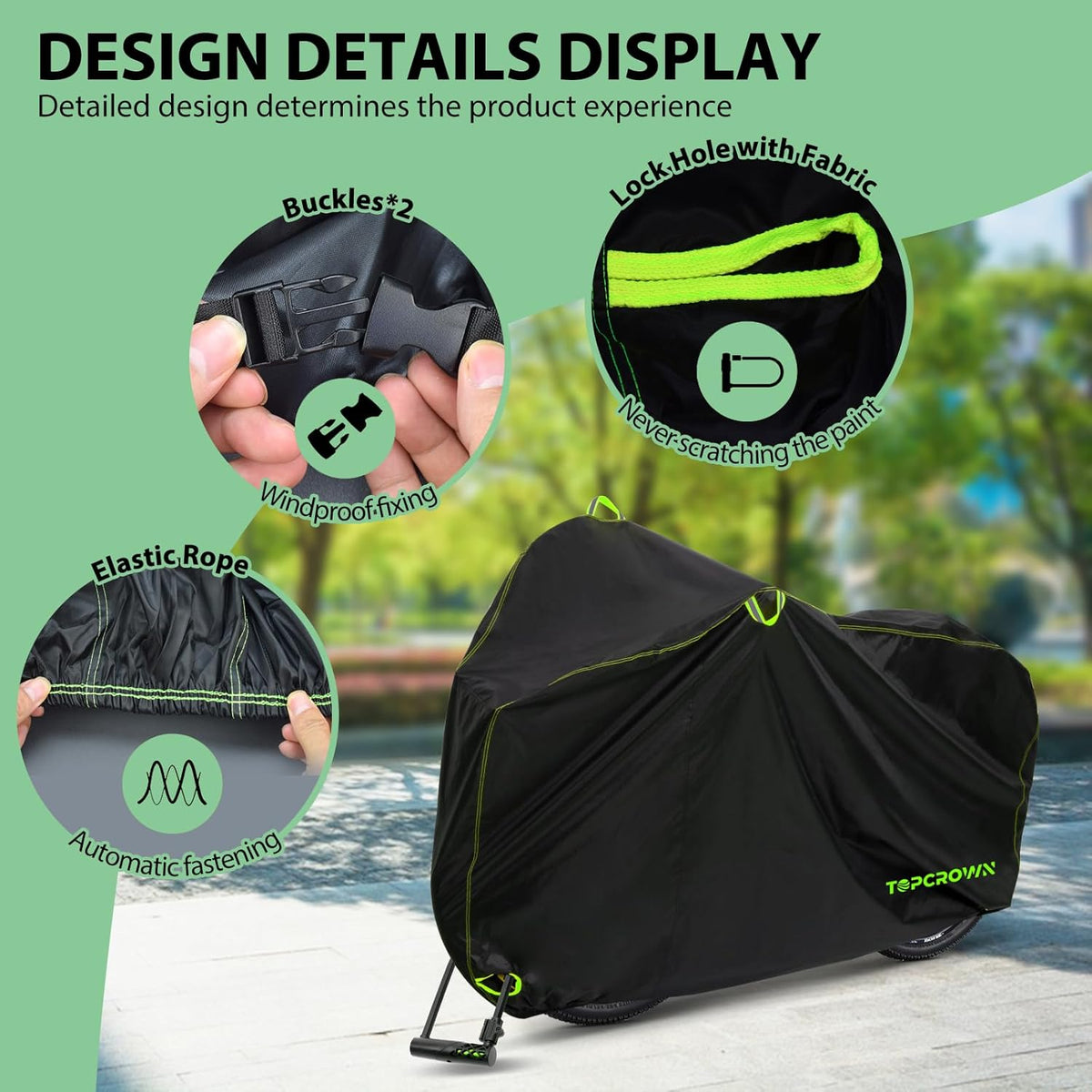 Topcrown Waterproof Bike Cover - Outdoor Storage for 3 Bikes | UV, Dust & Wind Protection, XXXL Black & Green