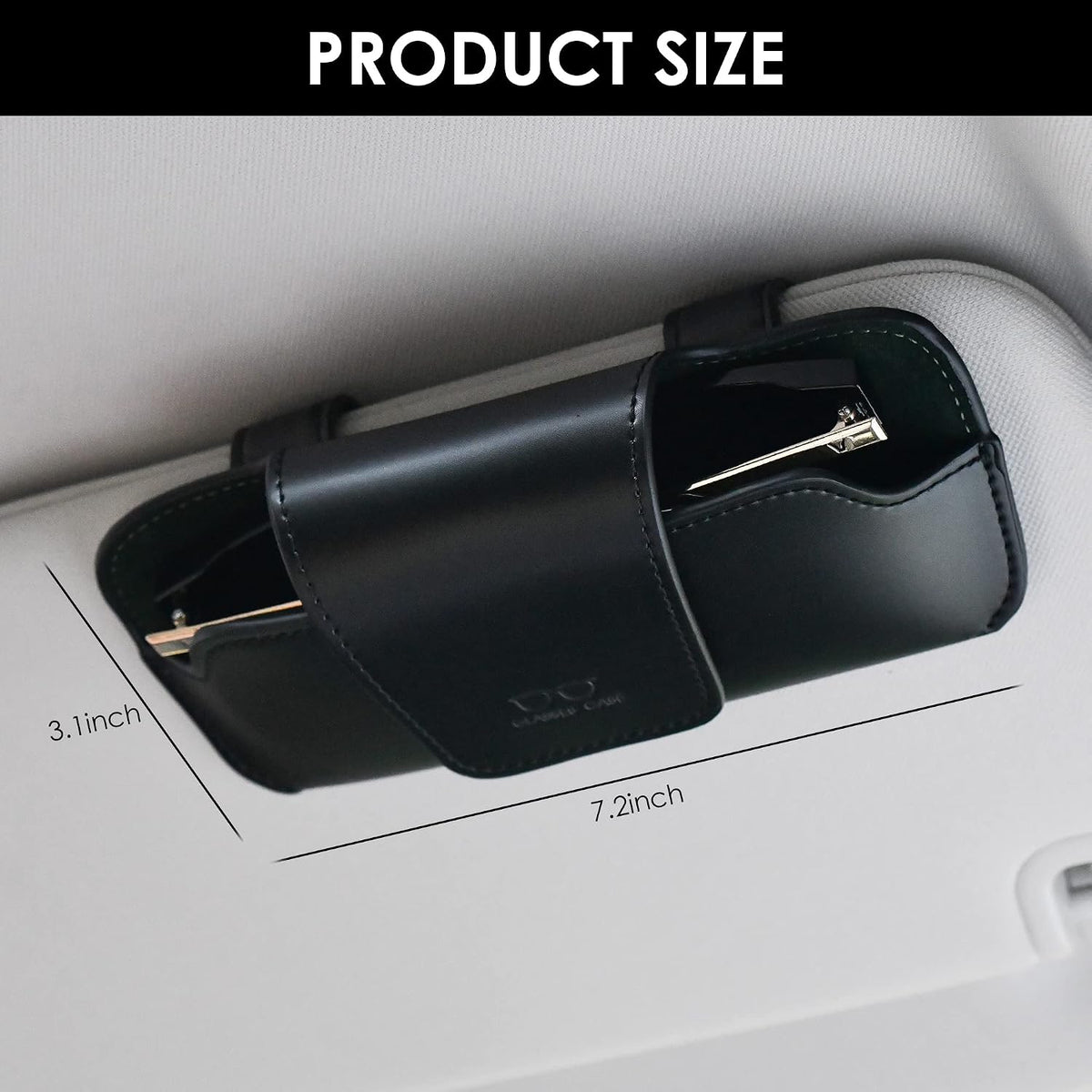 Sunglass Holder for Car Visor, Car Sunglasses Holder Leather, Eyeglasses Holder Glasses Storage Case Visor Accessories