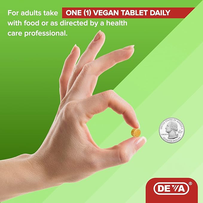 DEVA Vegan Iron-Free Multivitamin & Mineral Supplement, Vitamin C, D2, E & B-Complex, Biotin, 90 Tiny Tablets