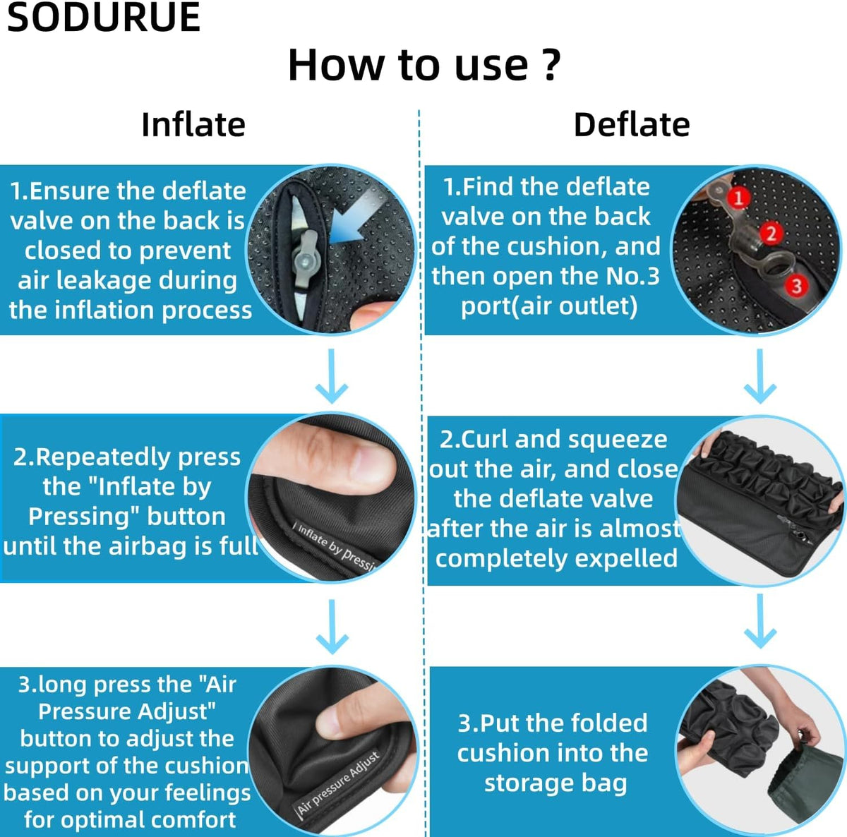 Sodurue Travel Cushion Airplane Seat,Airplane Seat Cushion for Long Flights,Press Type Air Inflatable Wheelchair Seat Cushion for Car,Office,Stadium,Ergonomic Comfort Support,Heavy Duty (36 Air Bag)