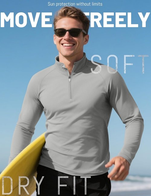 KEFITEVD Men's Long Sleeve UPF 50+ Sun Protection Shirt - Quick Dry 1/4 Zip Fishing & Running Rash Guard