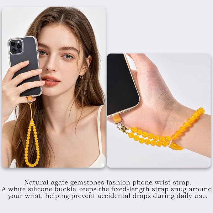 Agate Beaded Phone Wrist Strap for Women Men Stone Beads Charm Handmade