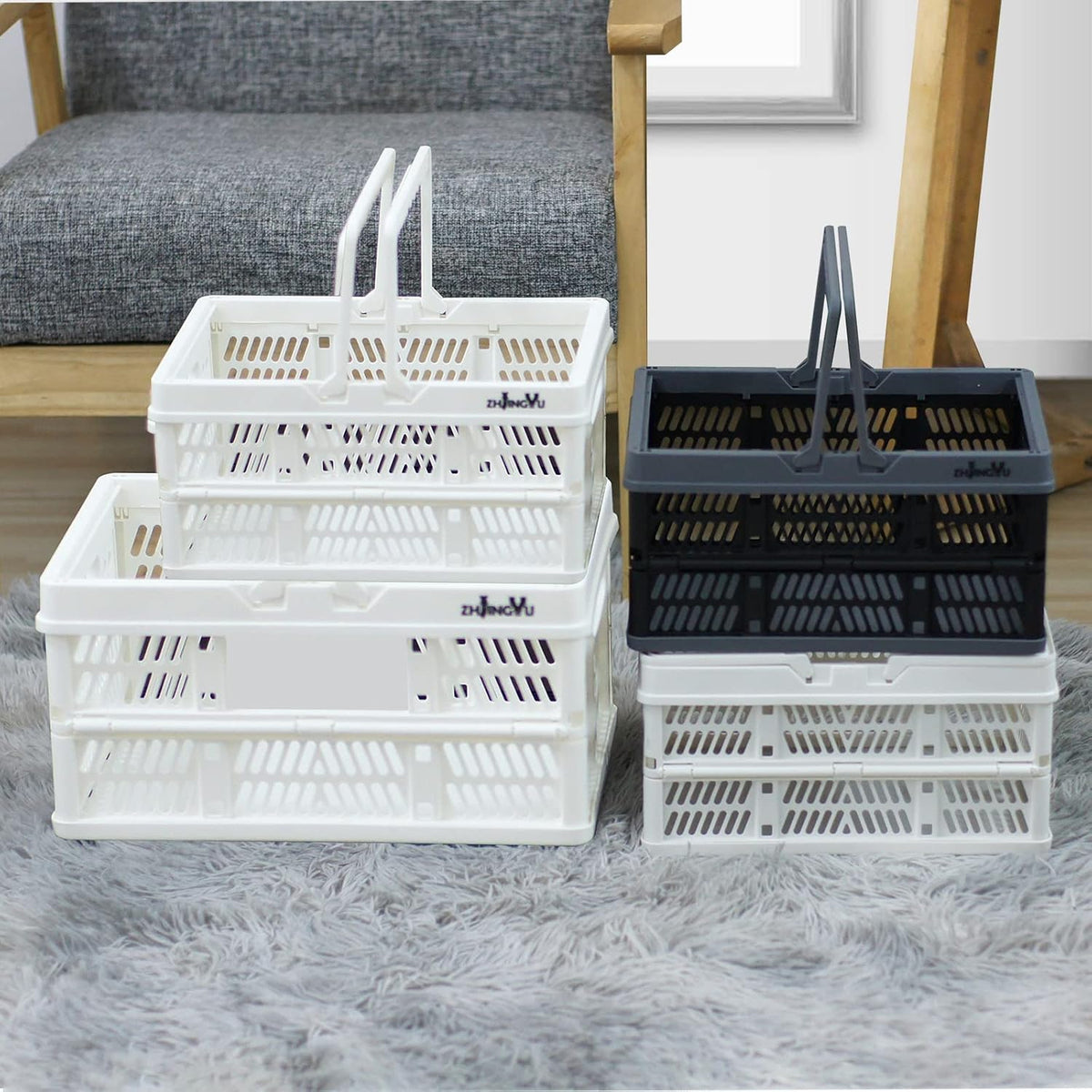 Plastic crates for storage,plastic baskets for organizing,14.96x9.84x7.87"