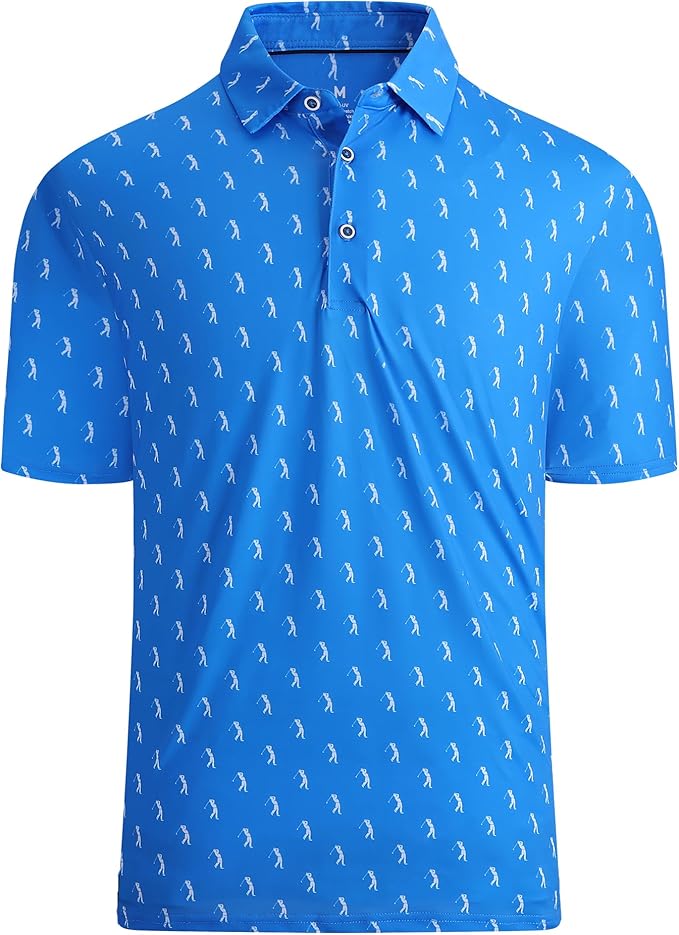 Esabel.C Golf Shirts for Men Dry Fit Performance Short Sleeve Print Moisture Wicking Collared Shirt