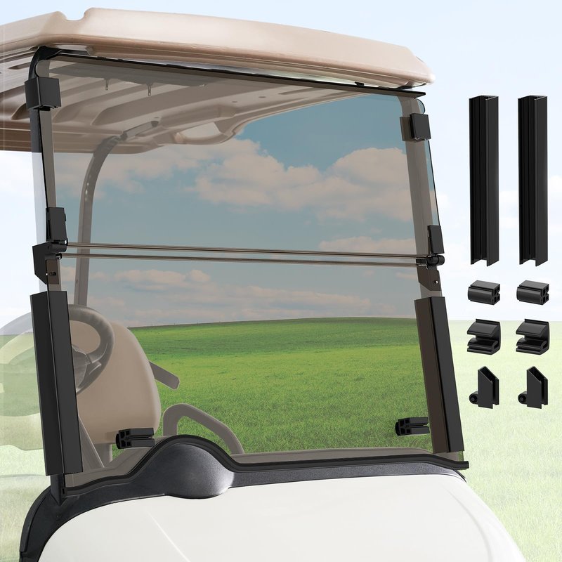 Panglong EZGO RXV Windshield Tinted, Golf Cart Windshield with all Windshield Clips for 2008-Up EZGO RXV Models -38.09"W X 31.89"H, No Drilling Foldable EZGO Windshield