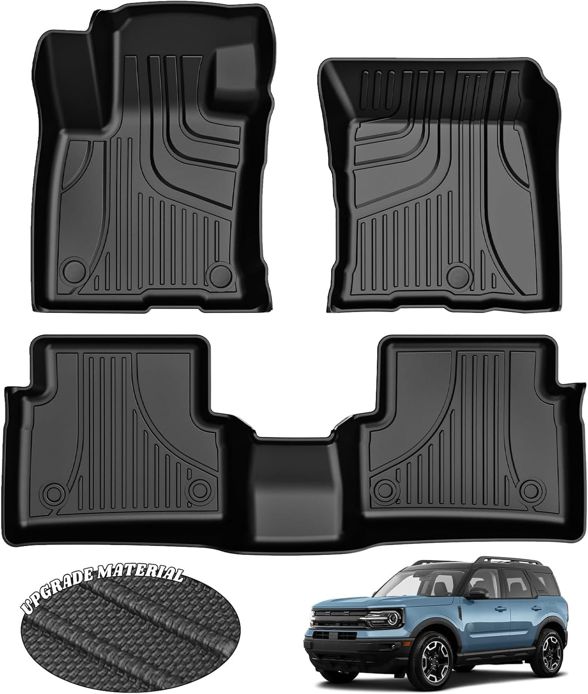 AOMSAZTO Floor Mats for Ford Bronco Sport 2021 2022 2023 2024 2025 2026 | 1st & 2nd Row All Weather Protection Car Floor Liners Waterproof Mats