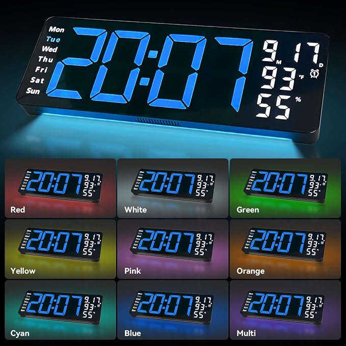 Digital Wall Clock Large Display, 17.3" Digital Clock