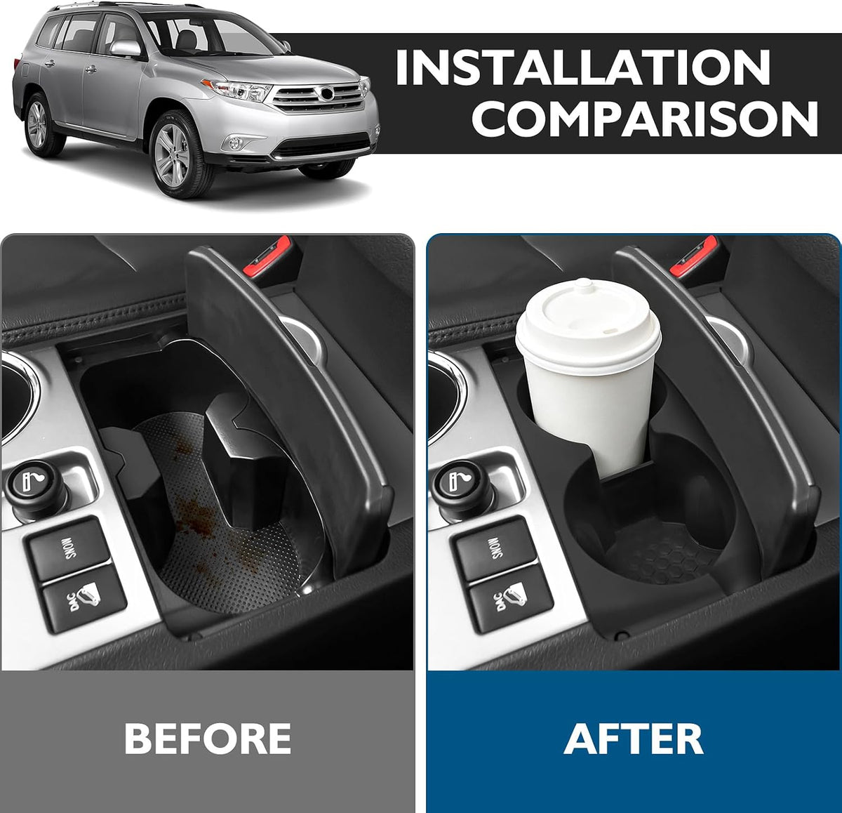 BIBLOZ Car Cup Holder Insert Compatible with Toyota Highlander 2008-2013 Accessories Silicone Material Center Console Cup Holder Protector Organizer