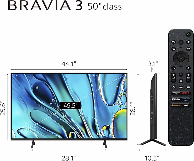 Sony 50 Inch BRAVIA 3 LED 4K HDR Smart Google TV (K-50S30) | Dolby Vision/Atmos, Exclusive Features for PlayStation®5, 4K Processor X1, Triluminos Pro, 4K movie credits included