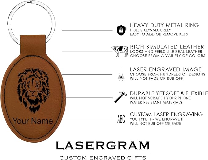 LaserGram Oval Keychain, Golf Ball, Personalized Engraving Included (Dark Brown)