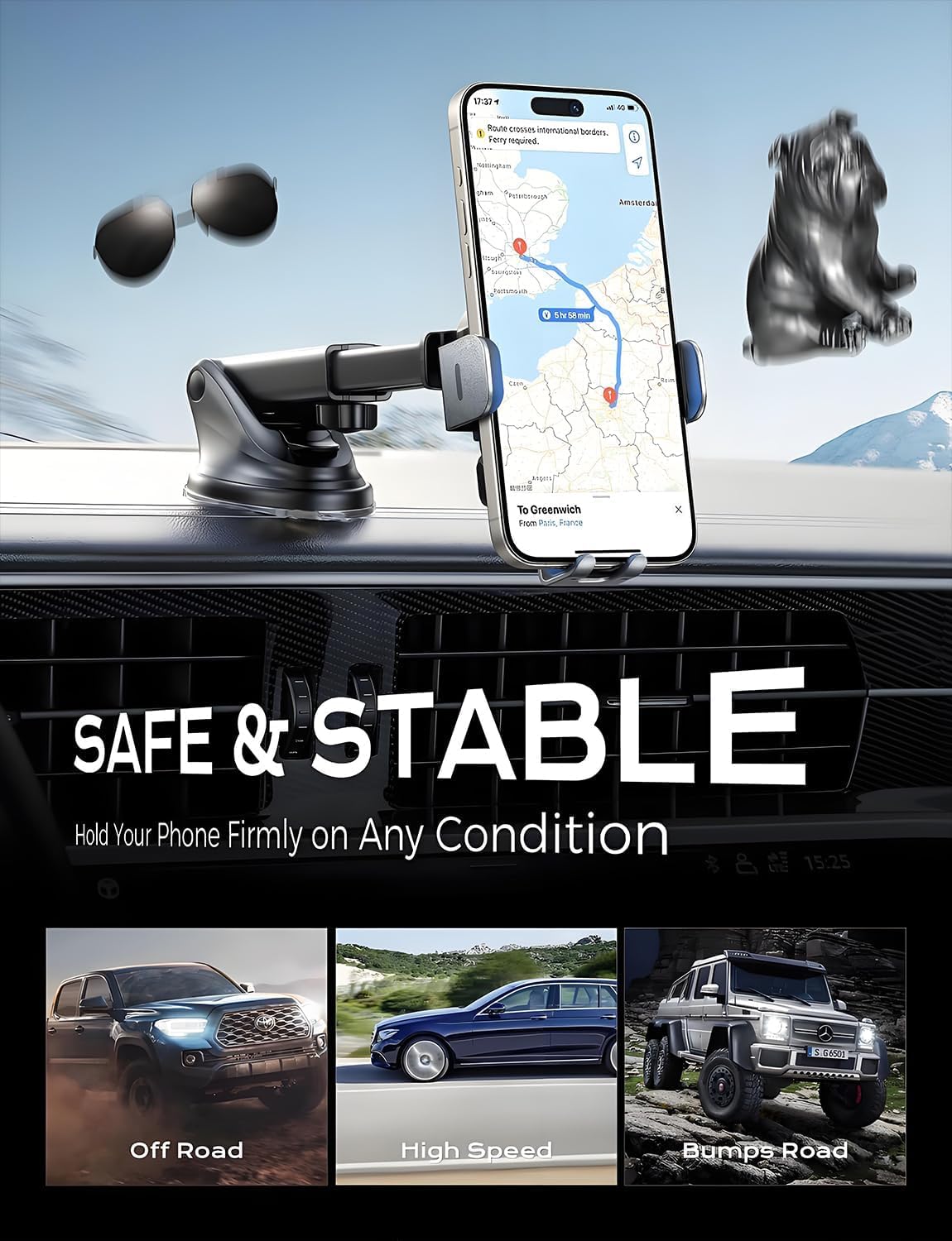 Wireless Car Charger, 15W Fast Charging Car Phone Holder