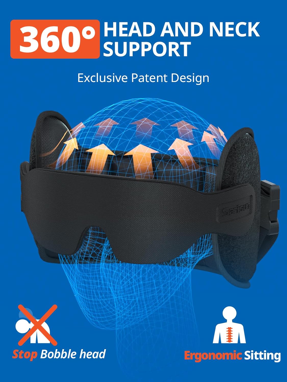 SARISUN Upgraded Travel Pillow, U-Shaped Airplane Headrest with Head Strap for All Heights, 360 Support, 3D Sleep Mask, 100% Light Blocking, Memory Foam, Long Flights Essentials, Stop Bobblehead, Grey