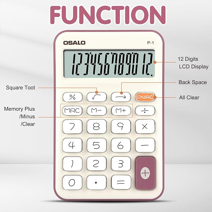 Pendancy Small Desk Calculator Cute, 12 Digit LCD Display, Basic Function