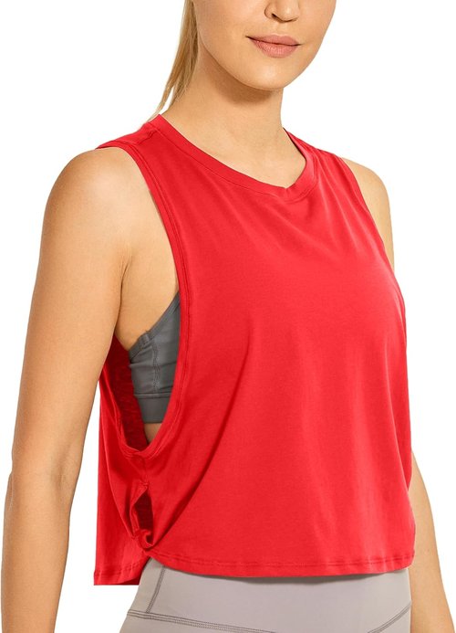 CRZ YOGA Pima Cotton Tank Top for Women - Loose Sleeveless Athletic Shirt for Yoga & Gym