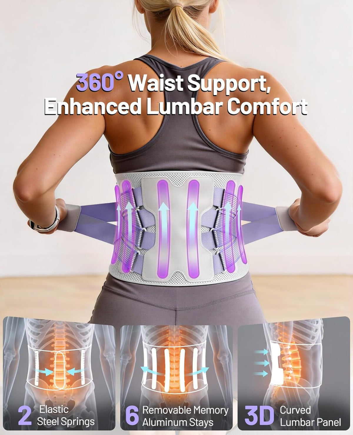 Skiennix Back Brace for Women - Adjustable Lumbar Support Belt for Pain Relief | Ergonomic Design, Medium