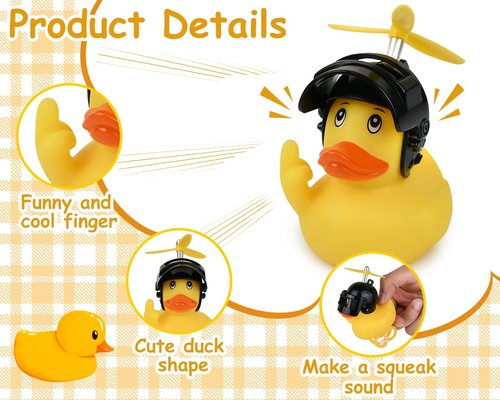 DS. DISTINCTIVE STYLE Middle Finger Rubber Duck Yellow Rubber Duck with Propeller Helmet 2.75 Inch Funny Car Ornaments Duck for Car Dashboard Decoration, Bike Bell，Computer Monitor Decor (Black)