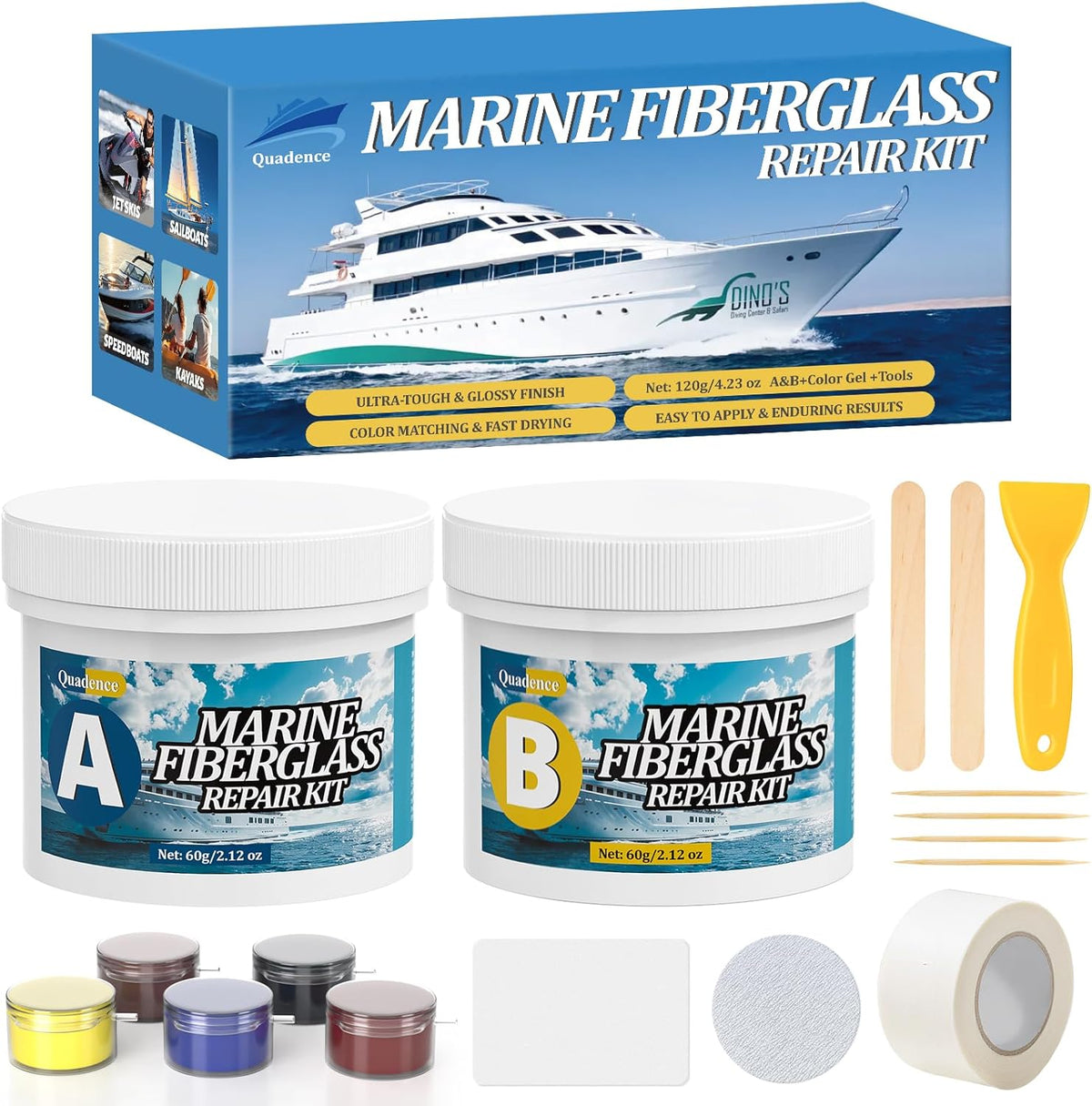 Skiennix Fiberglass Boat Repair Kit - Waterproof Epoxy Filler for Holes, Chips & Cracks | Color Match
