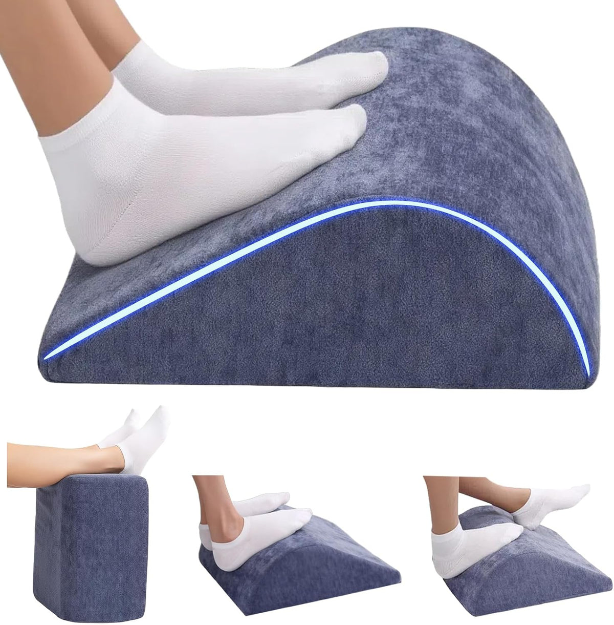 Foot Rest for Under Desk at Work, Ergonomic Under Desk Footrest with Washable Cover for Office, Home & Gaming Leg Elevation Pillow Blue