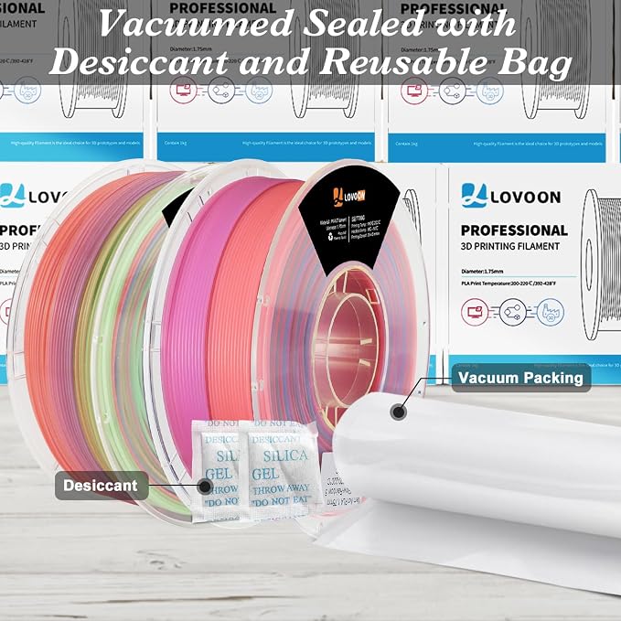 LOVOON Glow in The Dark Filament Multicolor，3D Printer Filament Bundle