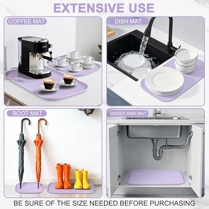 Silicone Pet Food Mat with Raised Edge for Food and Water Bowl, Dog Feeding Mats, Cat Food Trays for Floor Waterproof, Rubber Tray for Dogs and Cats, 22 x 14 x 0.8 Light Purple