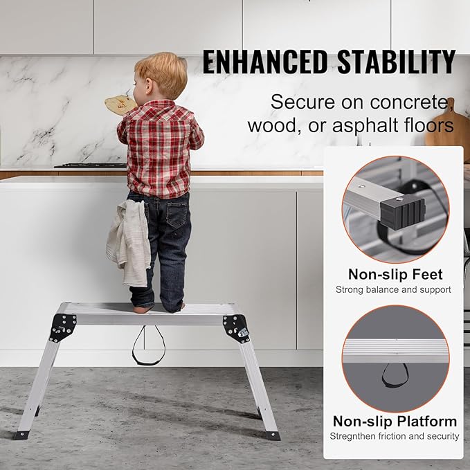 VEVOR Folding Work Platform, 30"×12"×20" Aluminum Drywall Stool Ladder, 330 lbs Load Capacity Heavy Duty Work Bench w/Non-Slip Feet, Ideal for Washing Vehicles, Cleaning, Painting, Decorating