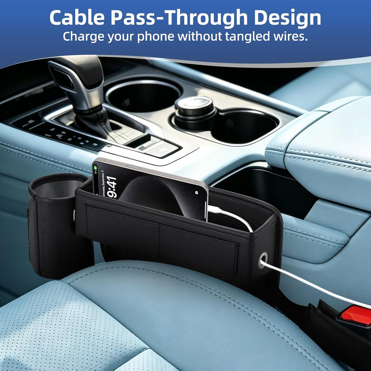 Premium Leather Car Seat Gap Filler Organizer & Cup Holder (1 Pair)