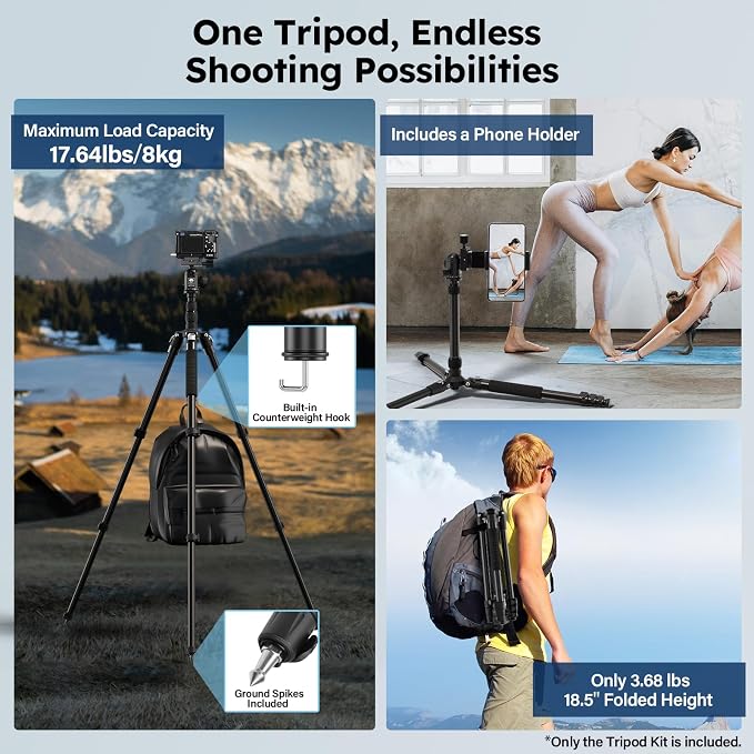 SIRUI Camera Tripod & Monopod Stand, 78.7" Tall Aluminum Detachable Tripod