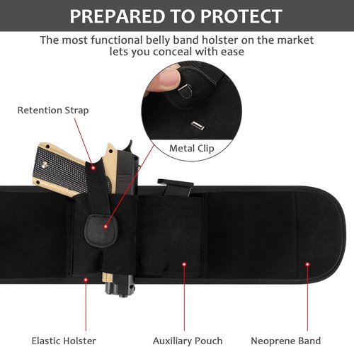Accmor Belly Band Holster - Universal Concealed Carry Waistband Gun Holster for Men & Women | Neoprene, Right/Left Handed, Fits 9mm & Subcompact Pistols