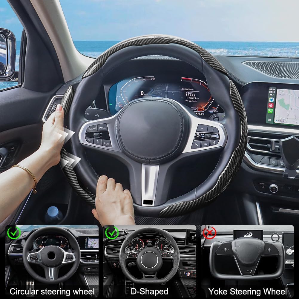 Carbon Fiber Steering Wheel Cover 3PCS Fit for 14–16 Inch Wheels
