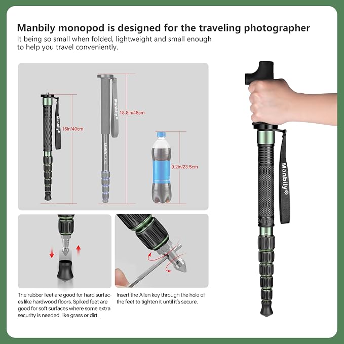 Manbily Camera Monopod Aluminum Portable Compact Lightweight Travel Monopod