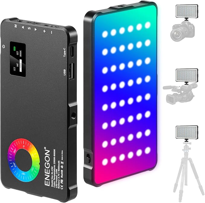 ENEGON RGB Video Light, Built-in 4000mAh Rechargeable Battery LED Camera Light
