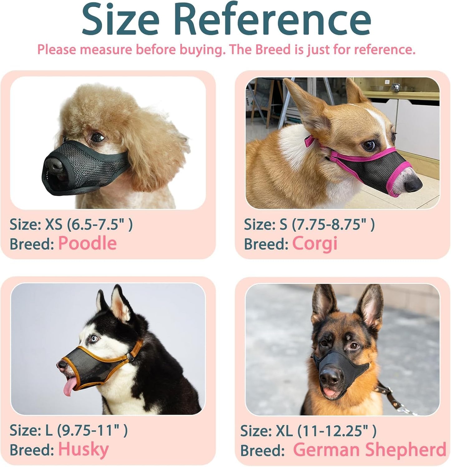 LUCKYPAW Dog Muzzle, Mesh Muzzle for Large Medium Small Dogs, Soft Mouth Guard for Biting Chewing, Breathable Mouth Guard with Adjustable Strap for Training(Brown, L(Snout:9.75"-11"))