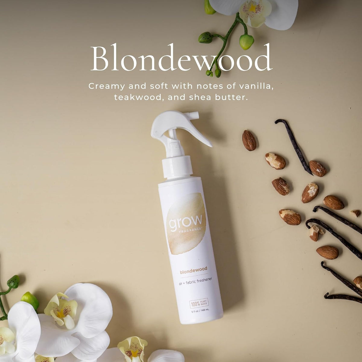 Grow Fragrance Scented Fabric and Room Air Freshener Spray - Certified Non-Toxic, 100% Plant-Based Essential Oils - 5 oz (Blondewood + Woodland Sage 2-Count)
