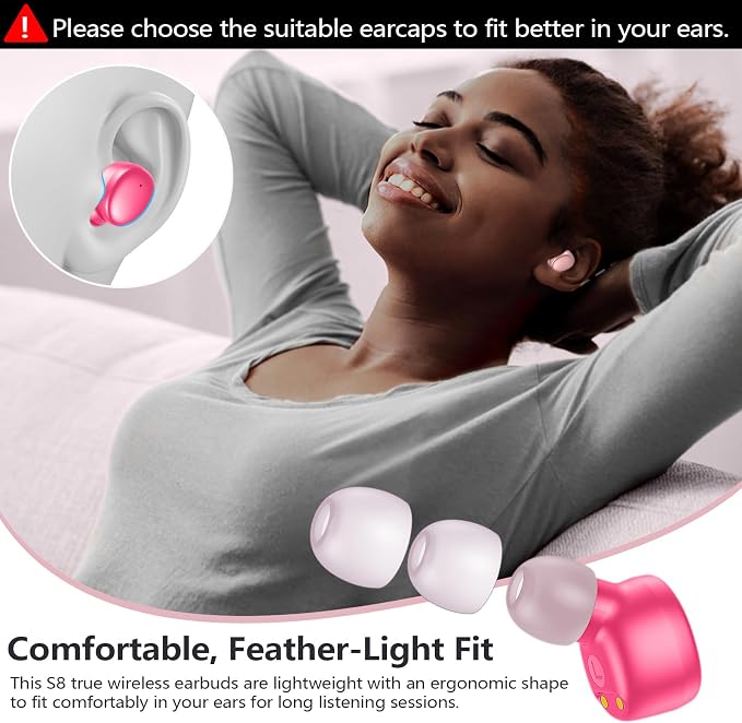 MOZOTER Mini Wireless Earbuds Bluetooth 5.3 in Ear Headphones Headsets | Light Weight,60Hrs Playtime Ear Buds with Charging Case,Smart Touch Control,Premium Sound with Deep Bass for Sport-Pink