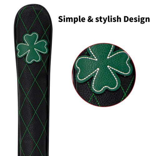 Golf Alignment Stick Cover Premium Leather Perfect Cover for Alignment Sticks Classic Tee Design Alignment Sticks Holder Golf Club Protector Holds 2 Sticks. (Grid Four-Leaf Clover-Black)