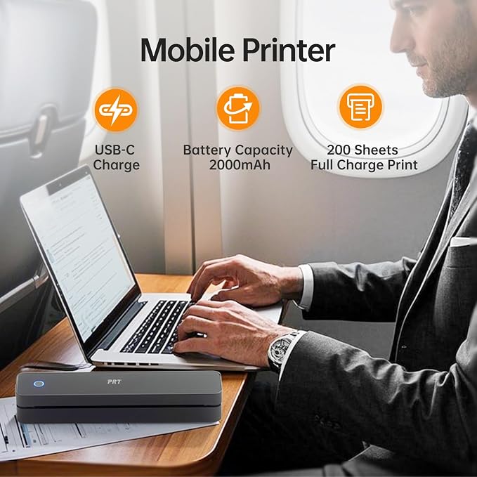 PRT Portable Printer Wireless for Travel, Thermal Inkless Printer for Home Use