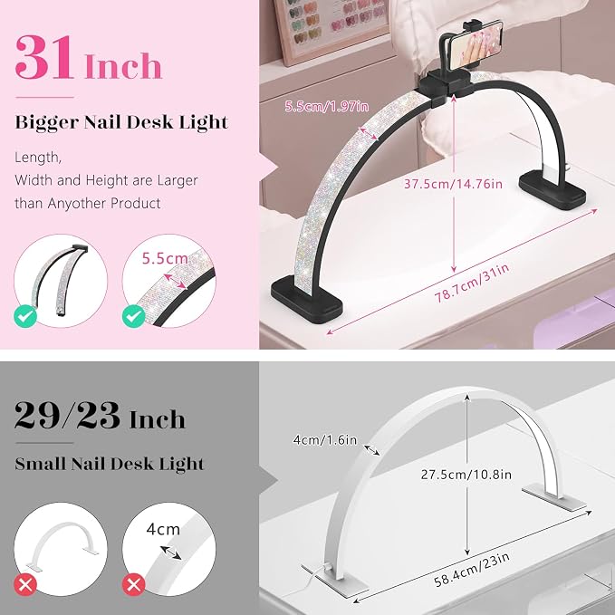 Half Moon Manicure Table Light: 31-inch Half Moon Light