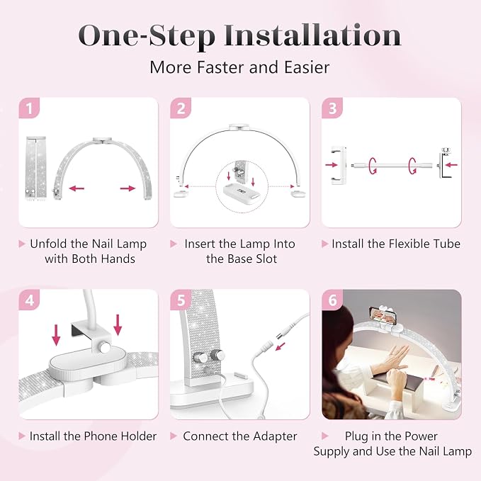 LIONVISON Half Moon Light for Nail Desk: 31-inch Manicure Table Light - 48W