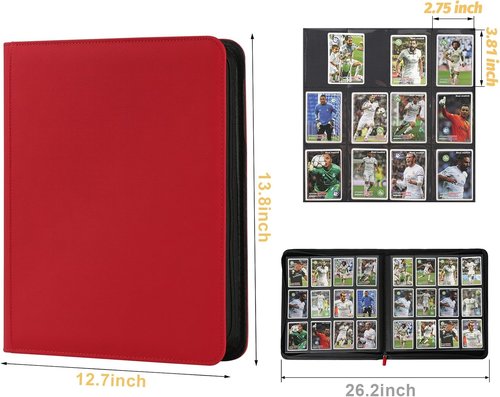 GERMUN Trading Card Binder - 12 Pocket Premium Card Holder for 720 Cards | Double-Sided Album (Red)