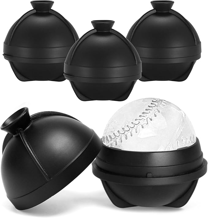 4 Pack Baseball Ice Cube Mold 2.5 Inch Large Silicone 3D Baseball Ice Cube Molds Fun Shapes Novelty Baseball Cube Molds Christmas Gifts for Cocktails, Bourbon, Brandy, Whiskey (4, Baseball)