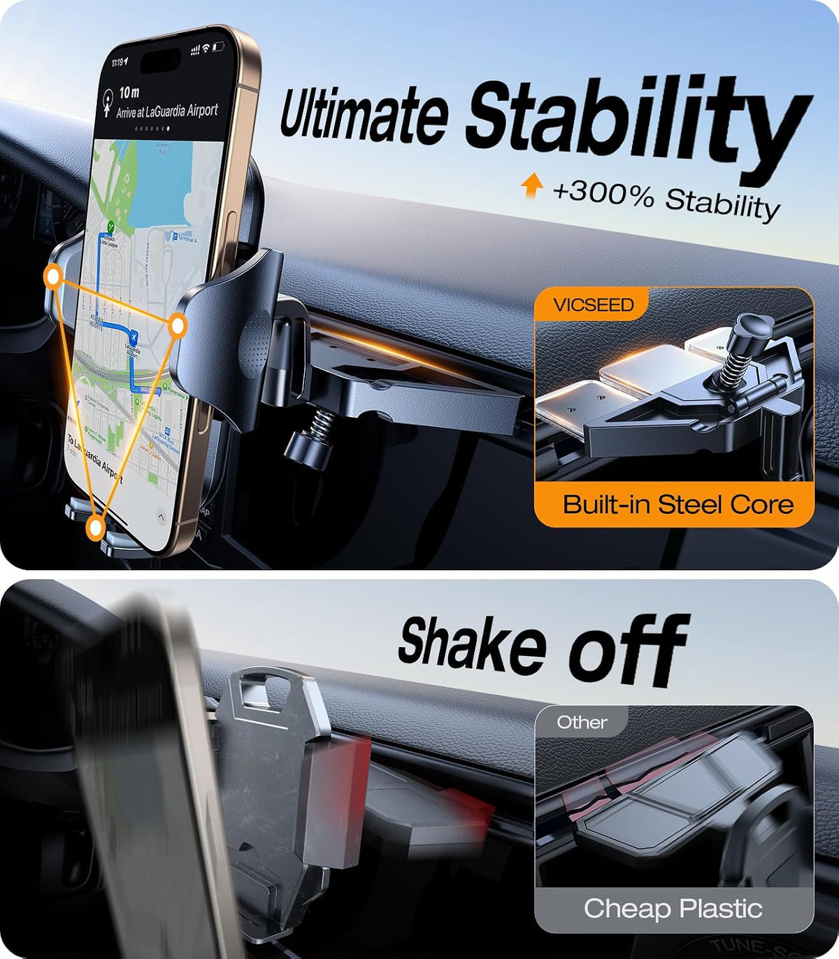 VICSEED Car Phone Holder with Metal CD Slot & Air Vent Clip [Secure Hold]