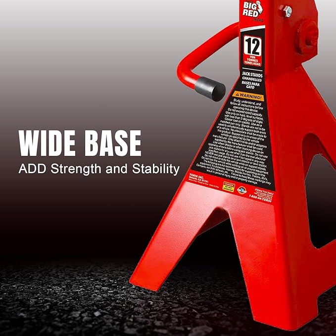 Big RED 12 Ton Jack Stands with Lock Adjustable Height to 28.15'',Heavy-Duty Car Jack Stands Fit for Cars, SUVs, and Most Automobiles, Red, 2 Pack