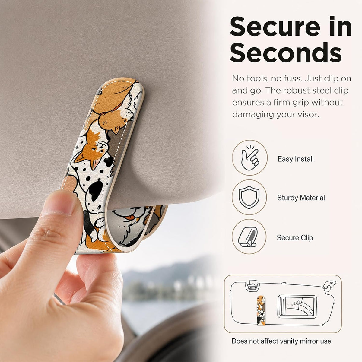 Sunglasses Holder for Car Visor, PU Leather Glasses Clip Organizer, Cute Magnetic Eyeglass Holder for Vehicle Sun Visor, Car Interior Accessory for Women & Men, Puppy Kitten
