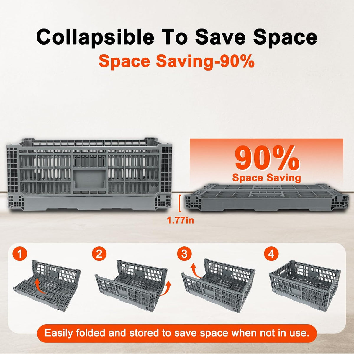 Collapsible Milk Crates 52L, Plastic Folding Storage Crate