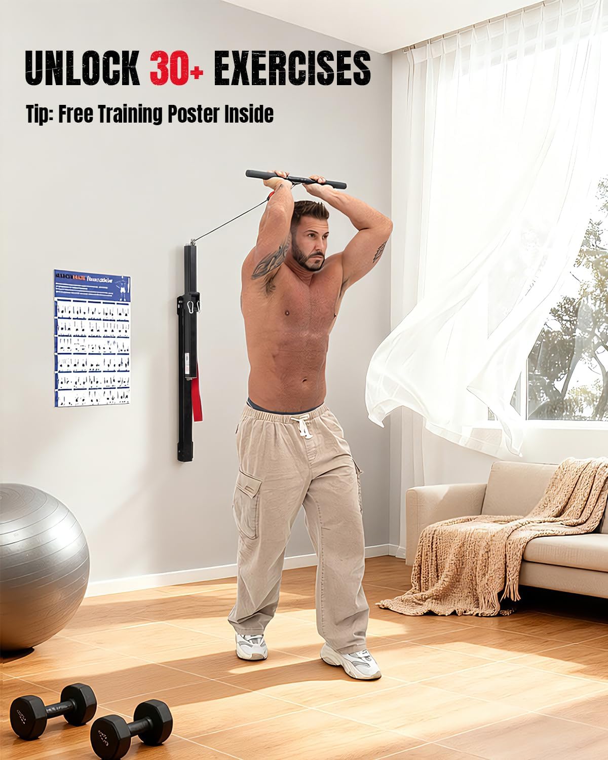 Wall-Mount Cable Machine Home Gym - Adjustable Resistance Compact Fitness Equipment for Full Body Strength & Toning